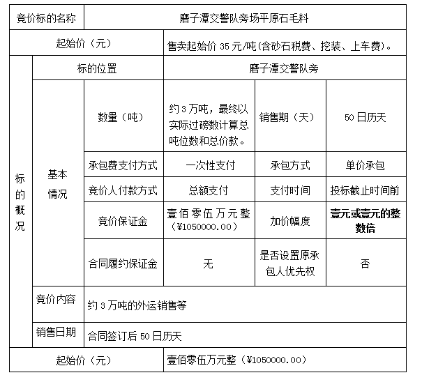 DBSXS-2020-008 磨子潭交警队旁场平原石毛料销售竞价公告