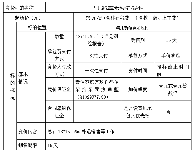 DBSXS-2021-013 与儿街镇真龙地砂石混合料竞价销售竞价公告