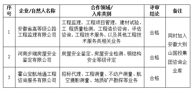 安徽大别山工程咨询有限公司合作伙伴招募结果公告(十一)