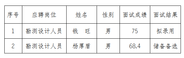 安徽大别山工程咨询有限公司公开招聘临时工作人员面试结果公示