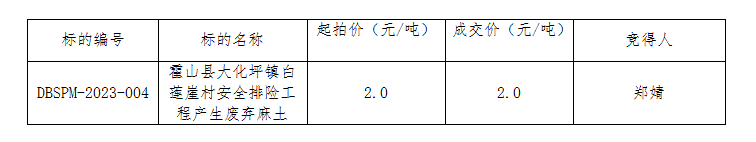 DBSPM-2023-004 霍山县大化坪镇白莲崖村安全排险工程产生废弃麻土拍卖成交公告