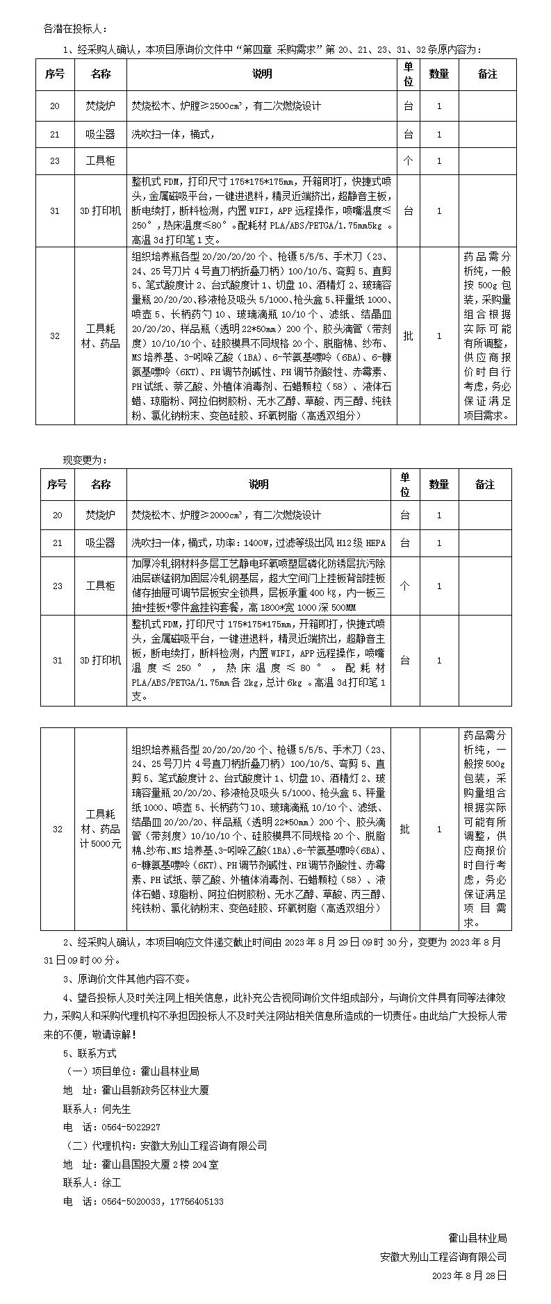 DBSCG-2023-113 霍山县2023年其他林业有害生物测报项目的补充公告