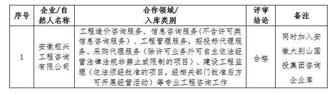 安徽大别山工程咨询有限公司合作伙伴招募结果公告(十四)