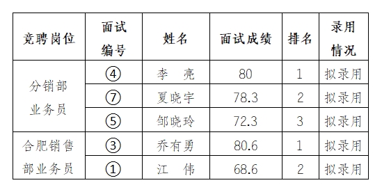 安徽大别山乡村振兴产业发展有限公司招聘临时工作人员拟录用公示